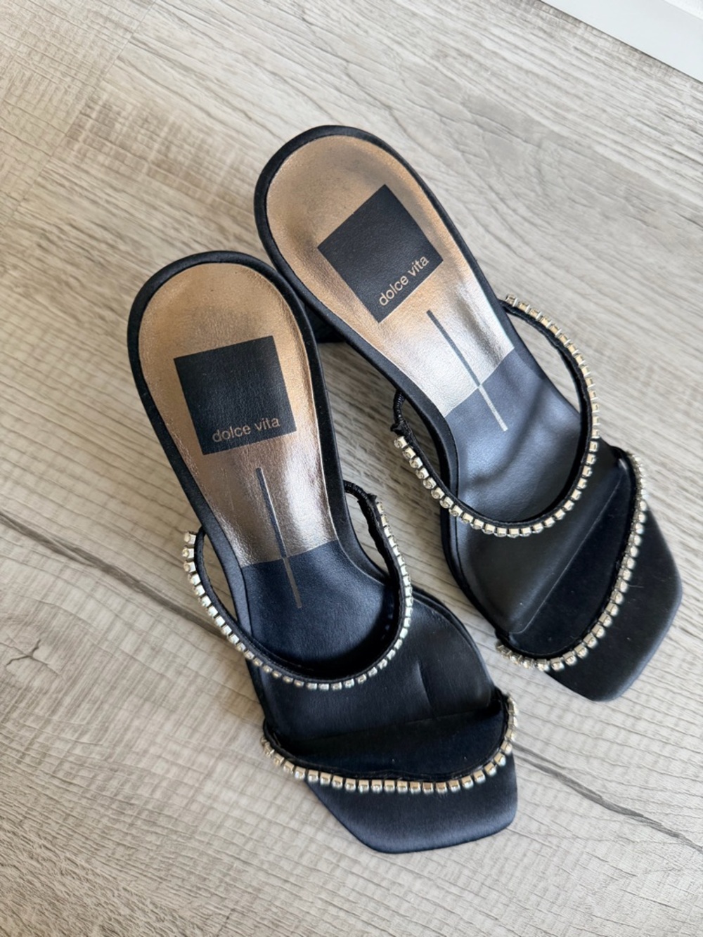 Dolce Vita Black Rhinestone Double-Strap Block Heel Sandals